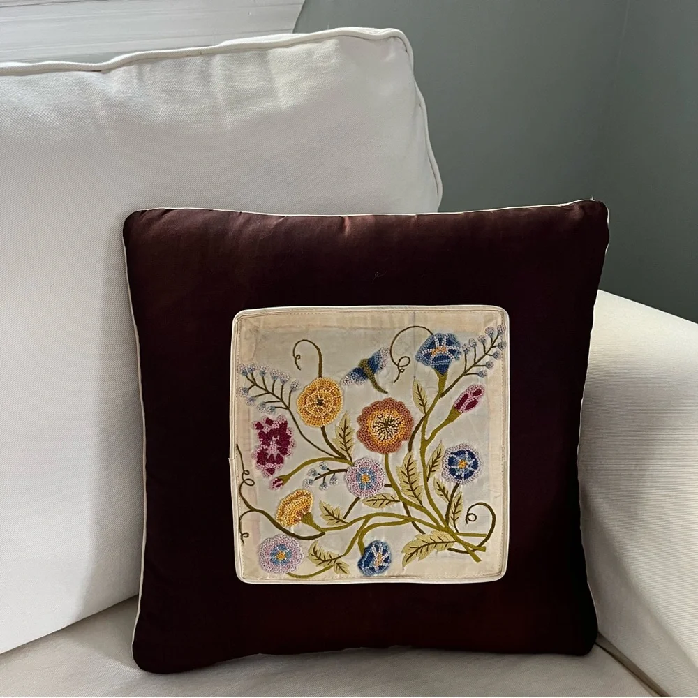 Vintage Needlepoint Embroidered Throw Pillow